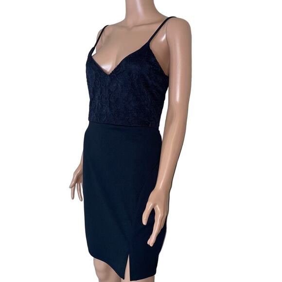E.L.H. Studio black dress mini V-neck Satin V-neck mini body-con lace top NEW LG - Picture 4 of 10